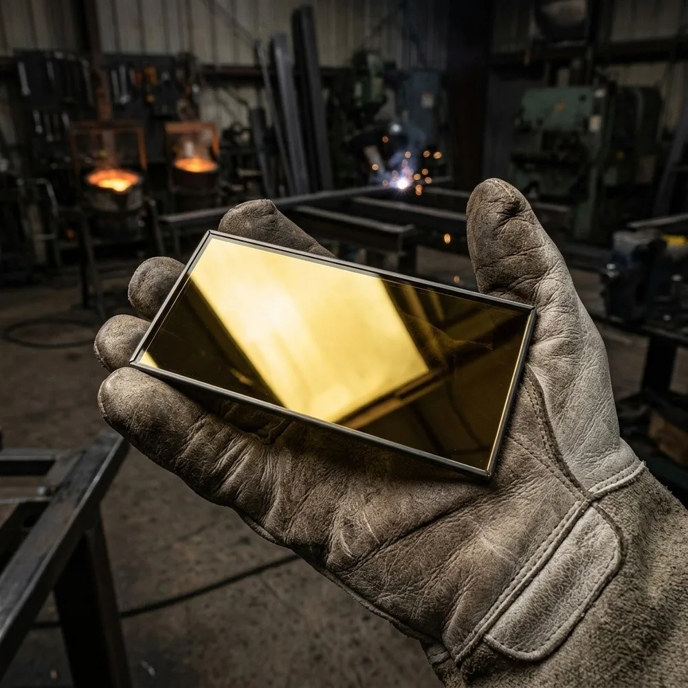 Glass Welding Helmet Lens 10.8 x 5.5 cm Gold Coated Shade 9 through 13 for UV Infrared Light Blocking in Welding