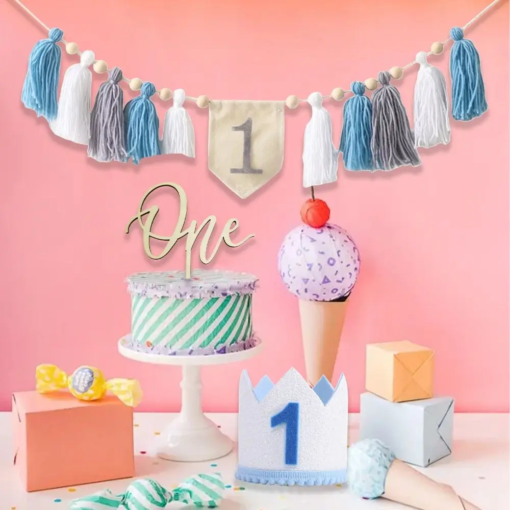 Party Decorations Blue First Birthday High Chair Banner Cake Topper Women