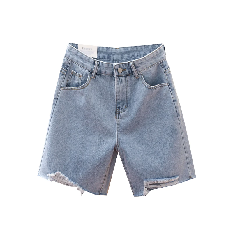 Hoge Taille Vrouwen Denim Shorts Zomer Gat Gescheurde Losse Casual Korte Broek M-4XL Dames Wijde Pijpen Rechte Broek