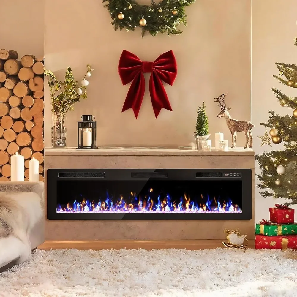 72 Ultra Slim Wall-Mounted Electric Fireplace Insert with Remote, Recessed Design for Modern Home Decor