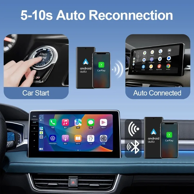 محول CarPlay اللاسلكي 2 في 1 لـ OME سلكي إلى CarPlay اللاسلكي Android التوصيل التلقائي والتشغيل USB Type C Dongle