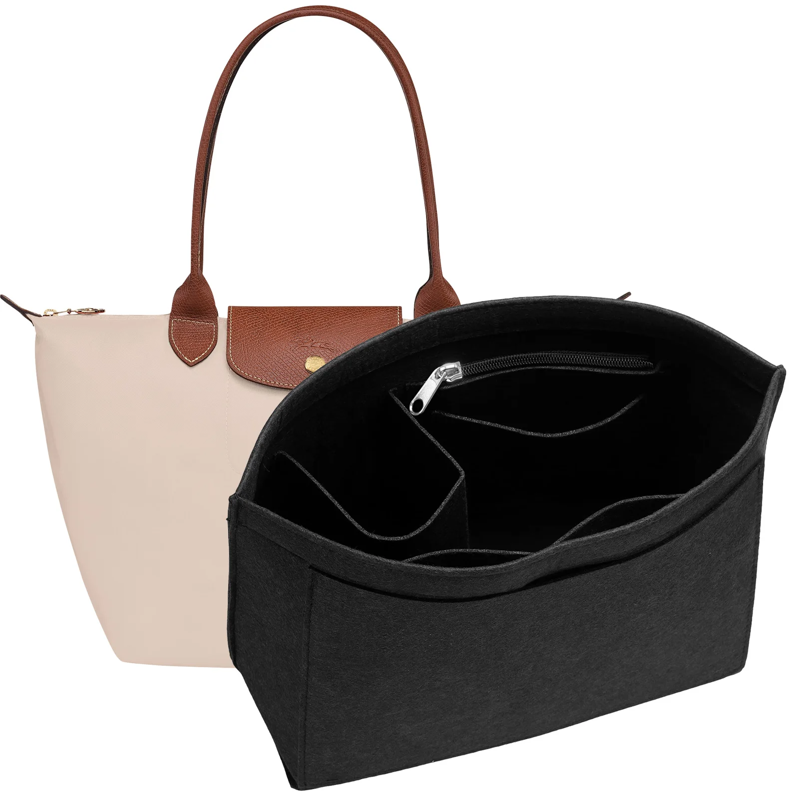 Tas Organizer Makeup dari Bahan Felt untuk Tas Wanita, Tas Travel, Dompet Dalam, Tas Kosmetik Portabel, Cocok untuk Berbagai Merek Tas