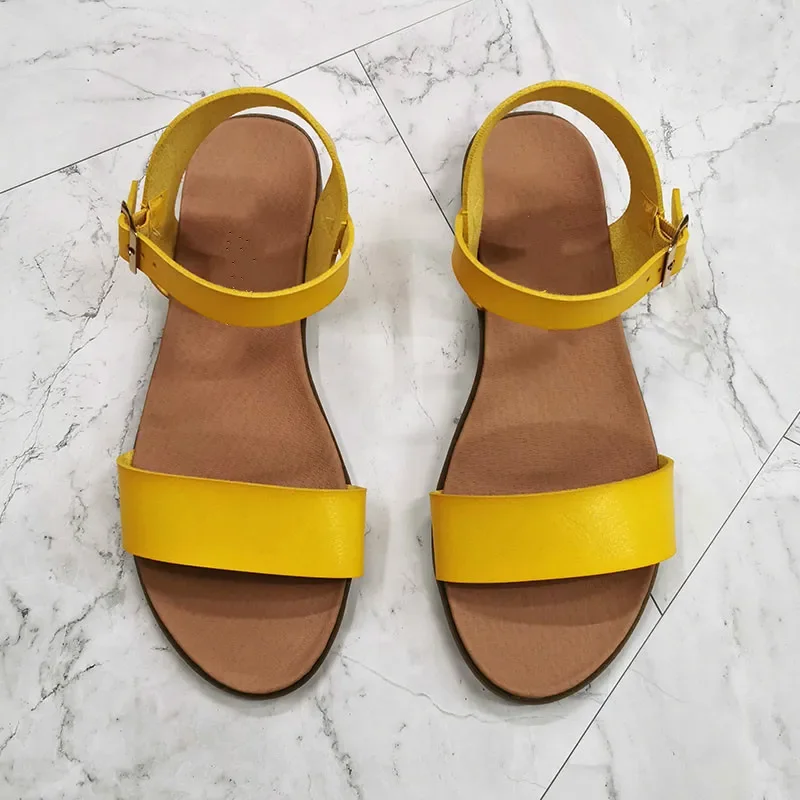 Leather Sandals for Women 2021 New Flat with Casual Beach Sandalias Mujer Plus Size 41 Gladiator Summer Shoes Woman Wholesale