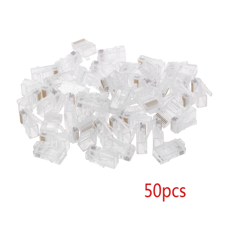 50Pcs/set Gold Plated RJ45 Net Cables Modular Plug Cat5 CAT5e Connector 10P10C Modular Rj45 Plug Terminals