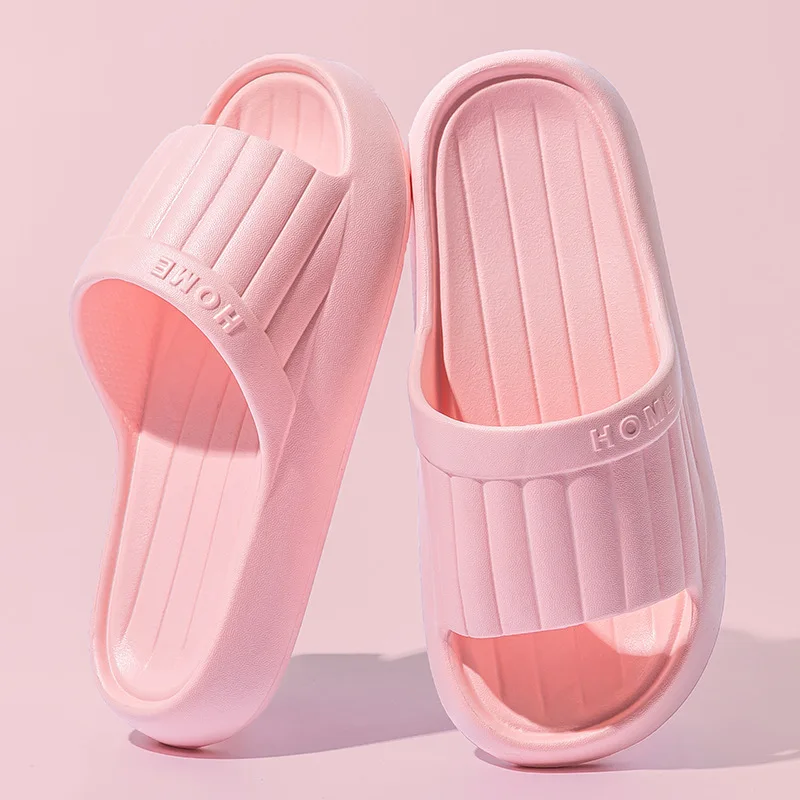 Summer Lovely Solid Color Home Slippers for Women Men Non-slip EVA Bathroom Slides Females Concise Light Sandals Couples Shoes view 6