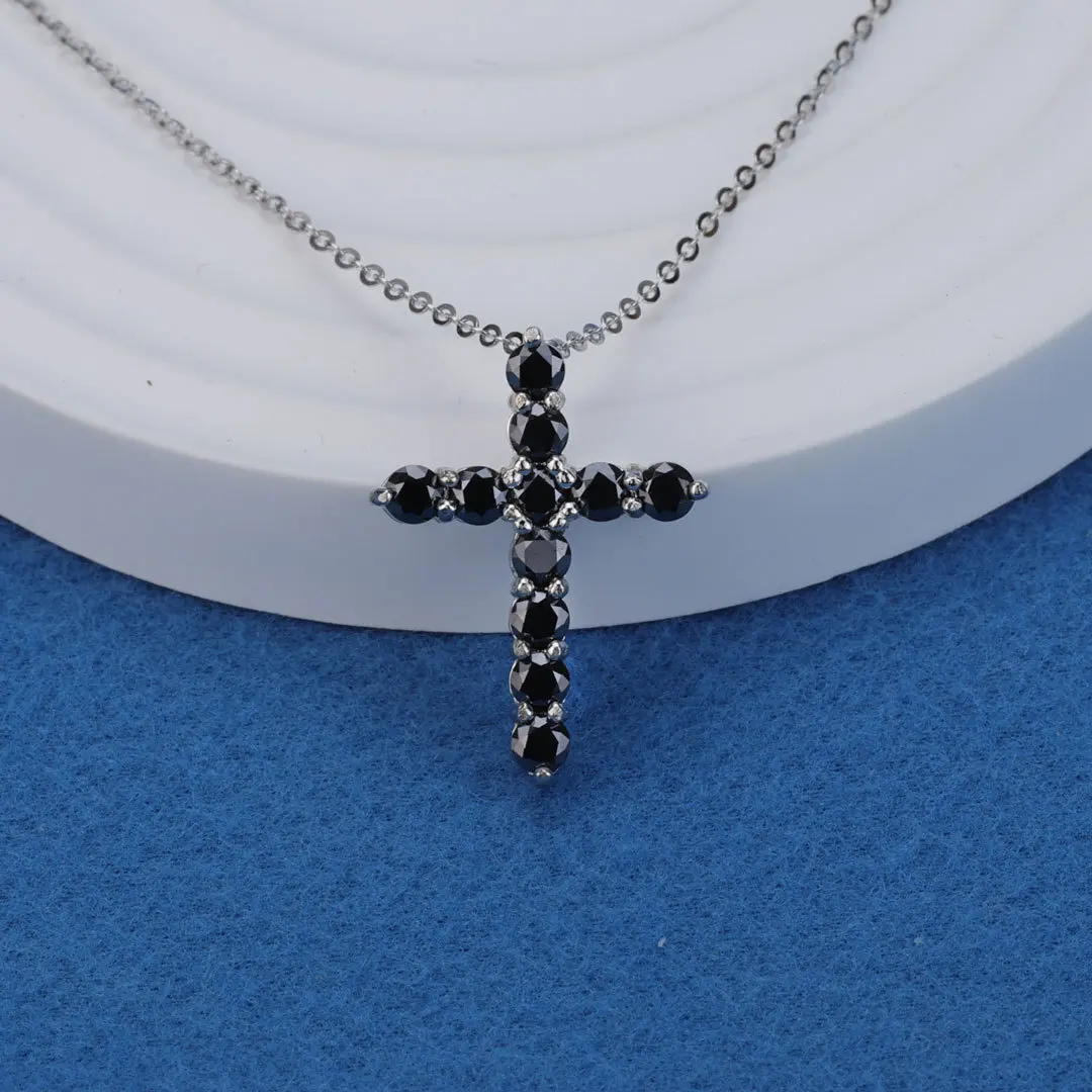 

BIJOX STORY S925 Sterling Silver 3mm 4mm Moissanite Cross Pendant Necklace Sparkling Clavicle Chain for Women Man Fine Jewelry