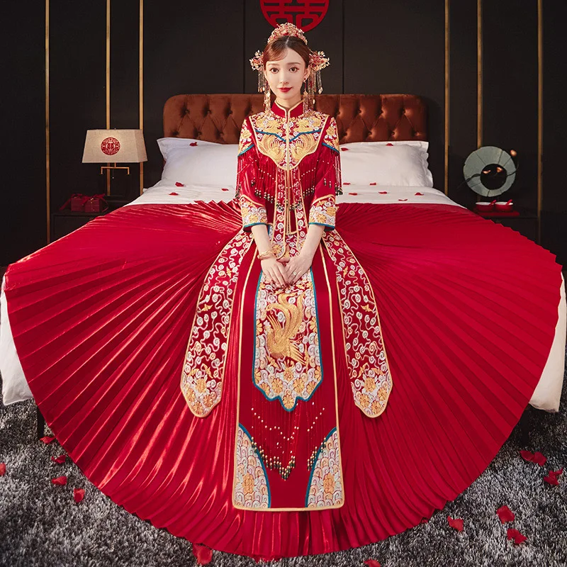 Chinese Style Wedding Dress Banquet Clothing Stylish Elegant Bride Vintage Sequins Beading Embroidery Qipao костюм для восточных