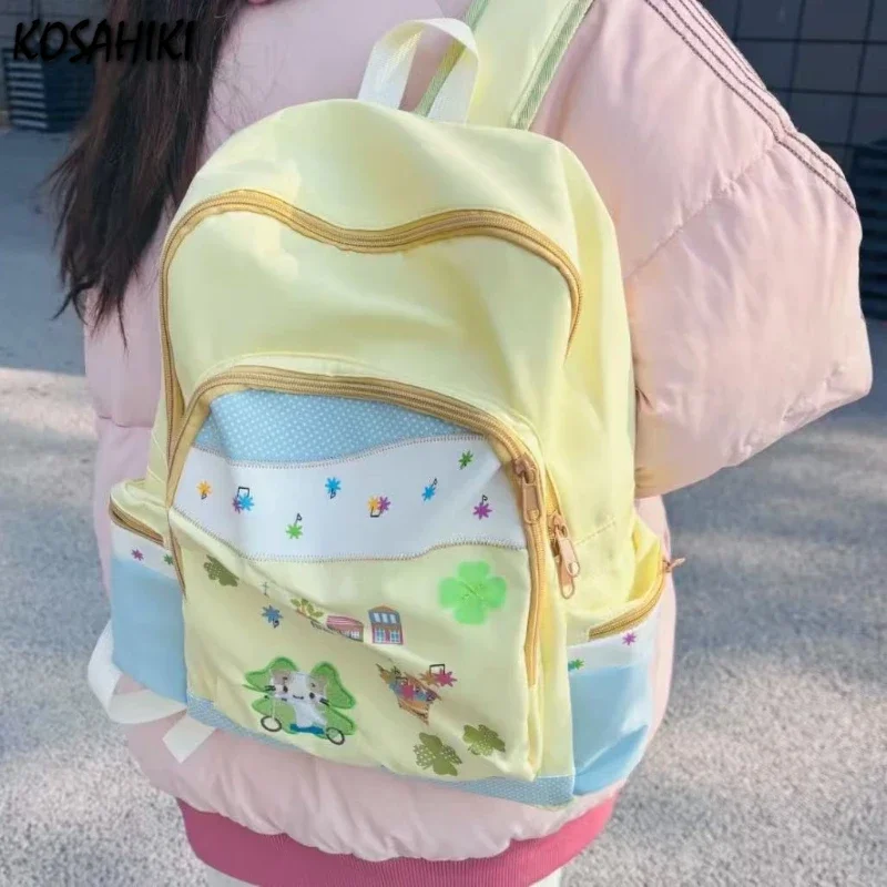 Japanese Y2k Aesthetic Kawaii Sweet Backpack Contrast Color Cartoon Cute Print Backpacks Casual Fashion Schoolbags for Students
