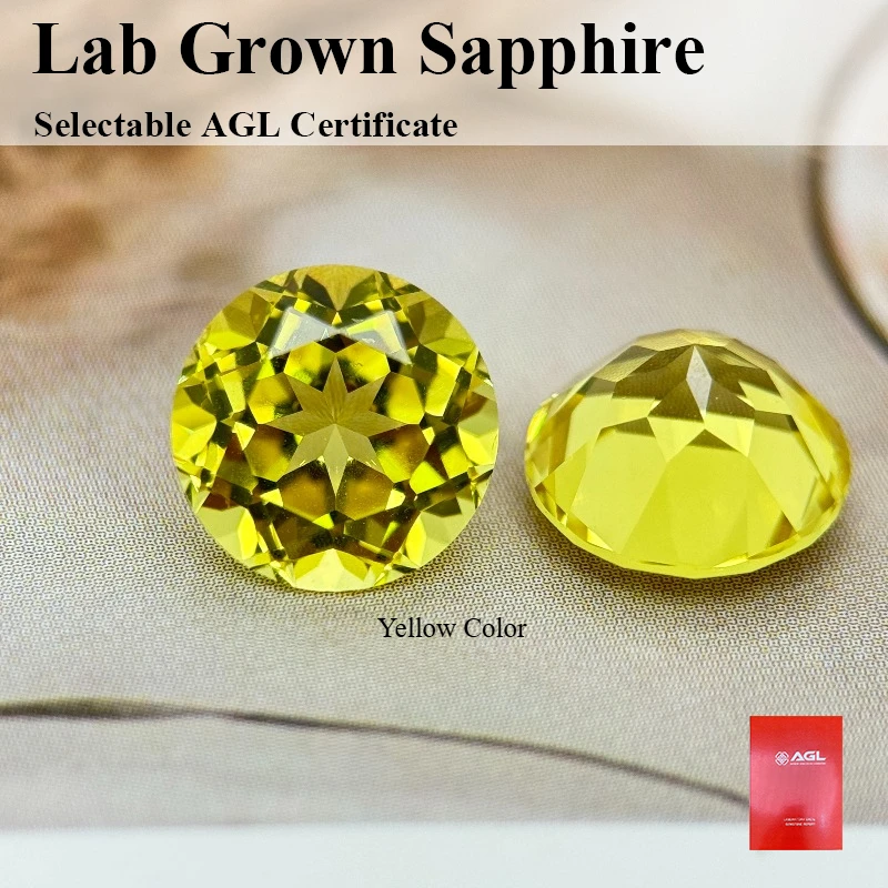 

Выращенный в лаборатории сапфир желтого цвета, драгоценный камень круглой огранки для изготовления ювелирных изделий, выбор сертификат AGL, тестер бриллиантов