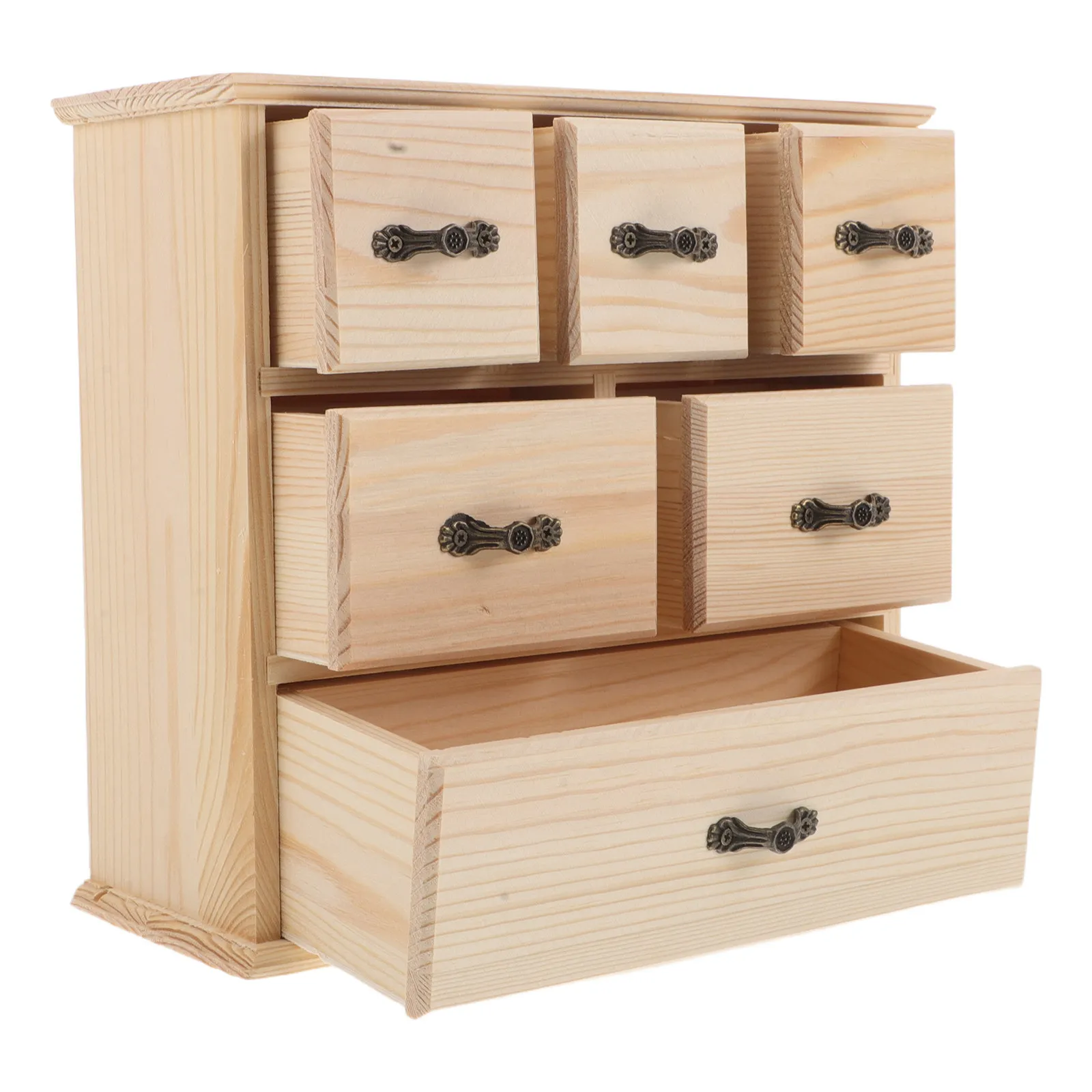 Wooden Desktop Storage Organizer 6 Drawers Natural Solid Wood Mini Desk Organizer Office Stationery Makeup File Supplies Storage