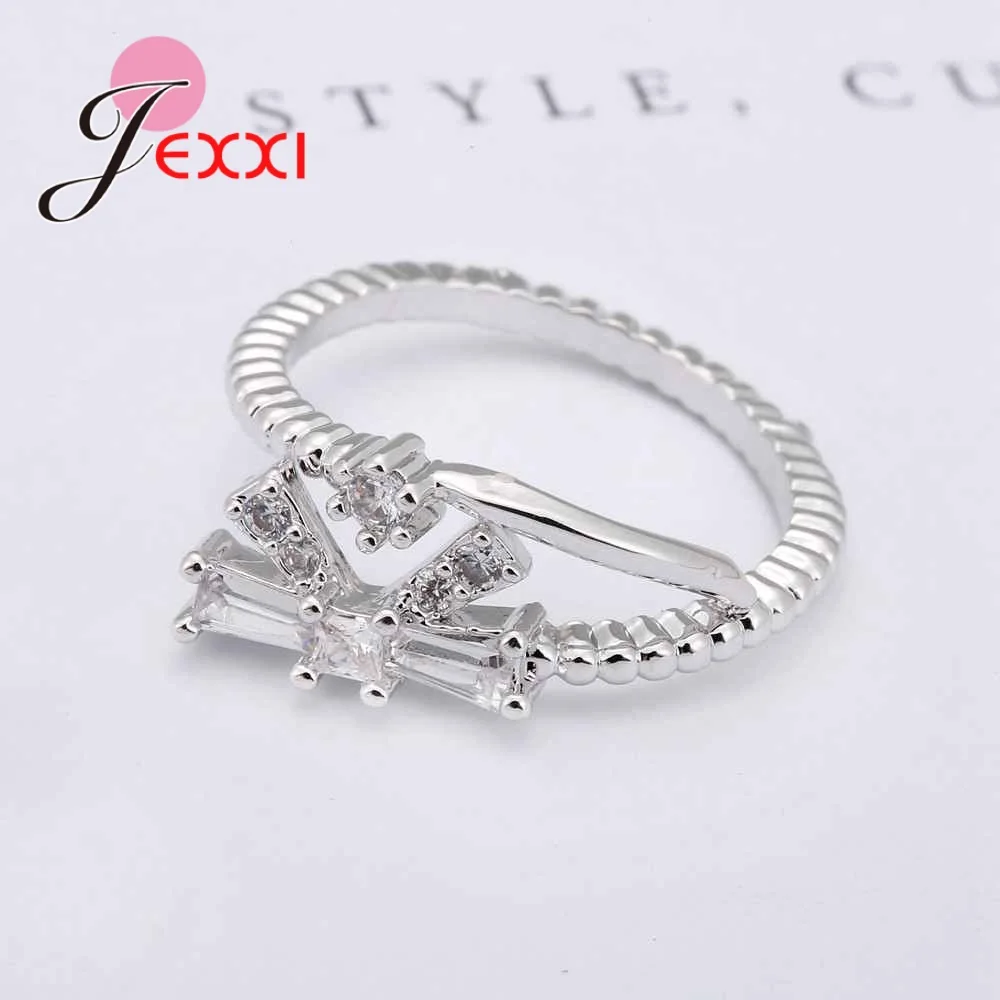 Romantic Young Girls Narrow Style With Cute Bowknot Design Real 925 Sterling Silver Color Women Parties Bague Jewelry Prese