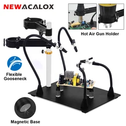 NEWACALOX-Soporte de pistola de aire caliente, soporte de pistola para soldar, Clip PCB, estación de soldadura, soporte de pistola de calor, herramienta de soldadura con lupa LED 3X