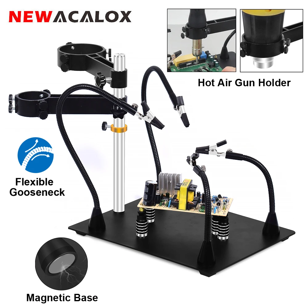 NEWACALOX Magnetic Soldering Helping Hands Hot Air Gun Holder PCB Clip Soldering Station for Electronic Repair Welding Tool