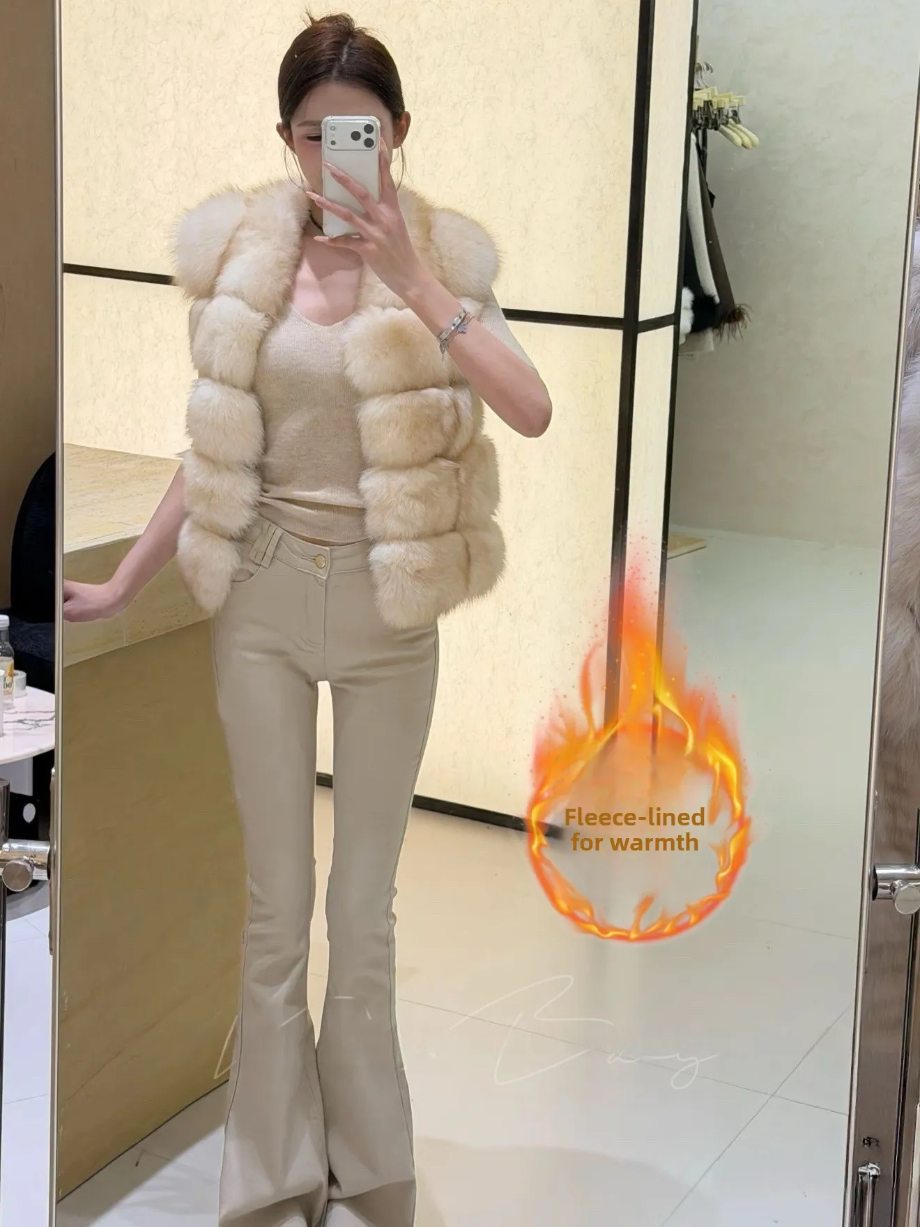 

Slim Fit High Waist Fce Lined Flared Jeans Women's Autumn Winter Faionable Versatile Retro Sle Cotton Stretch Denim