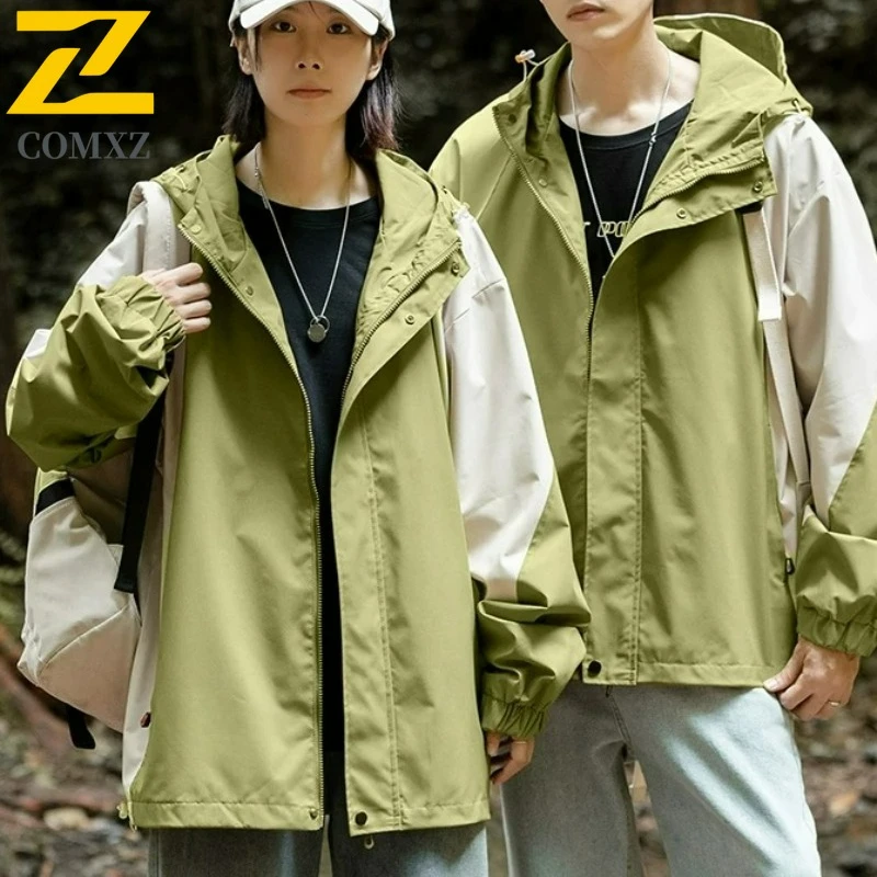 

COMXZ ветрозащитная куртка однотонная с капюшоном повседневная высококачественная байкерская куртка для альпинизма и путешествий легкое уличное пальто мужская одежда