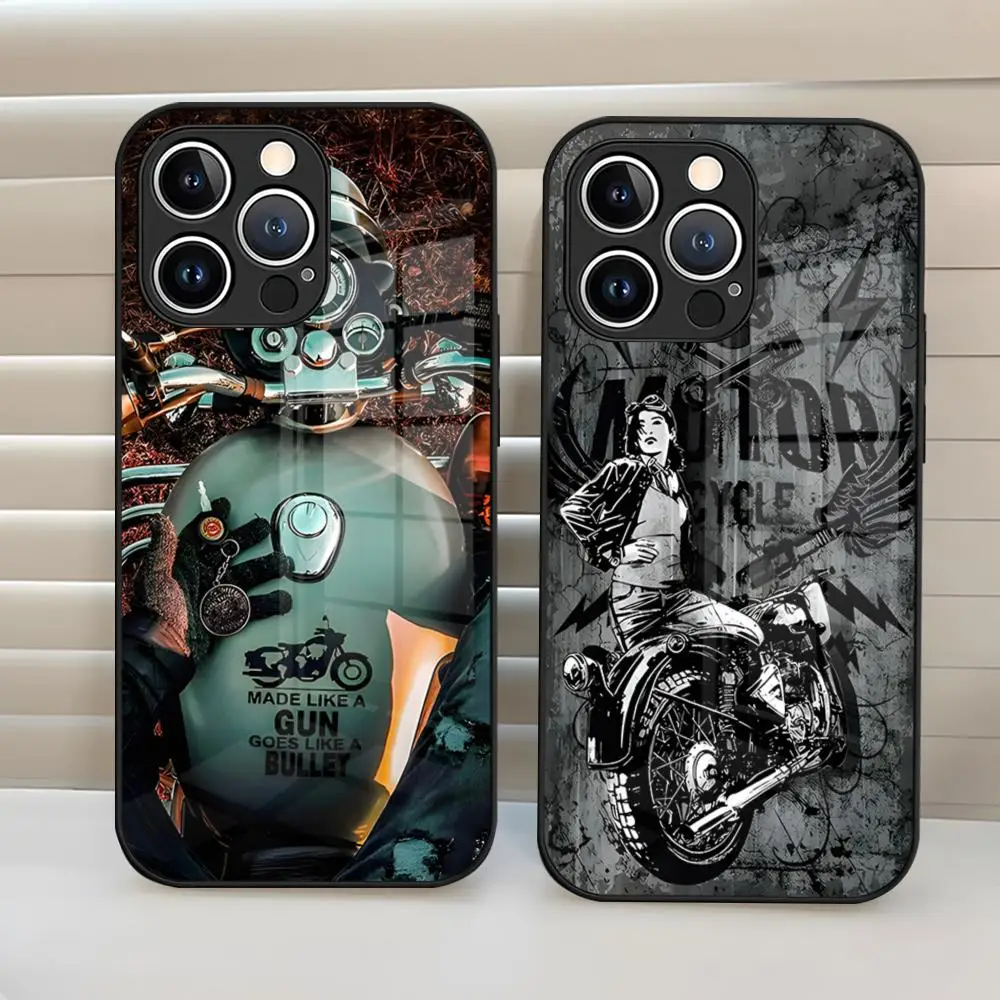 R-Royals E-Enfields Handyhülle Glasabdeckung für iPhone 17 15 Pro Max 14 Pro 16 12 11 13 Mini X XR XS 8 7 Plus SE