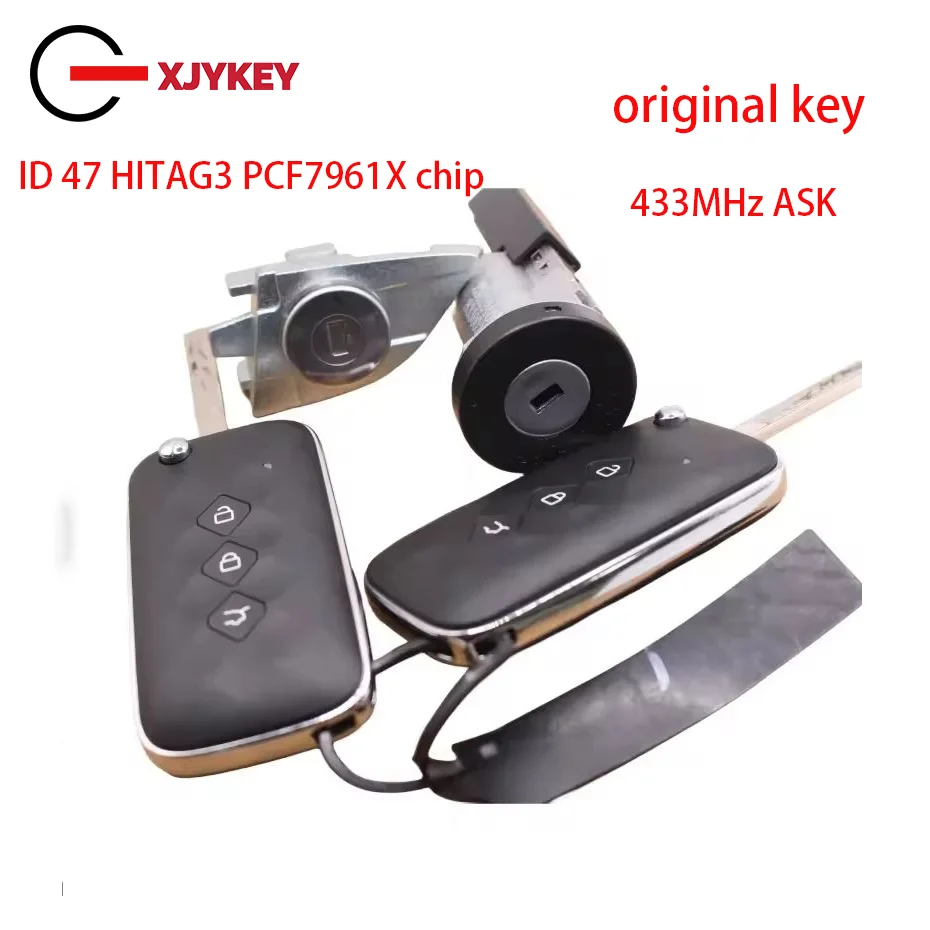 

XJY OEM Flip Remote Key 3 Buttons 433MHz ASK With 47 HITAG3 PCF7961X Chip For 2020-2023 Chevrolet Aveo With Ignition Lock