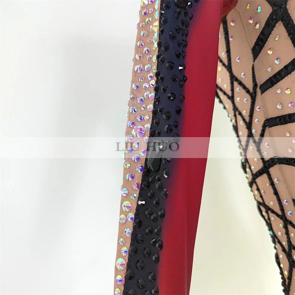 LIUHUO justaucorps de gymnastique rythmique personnaliser adulte femmes fille Costume Performance compétition robe de danse aérobic rouge foncé adolescent