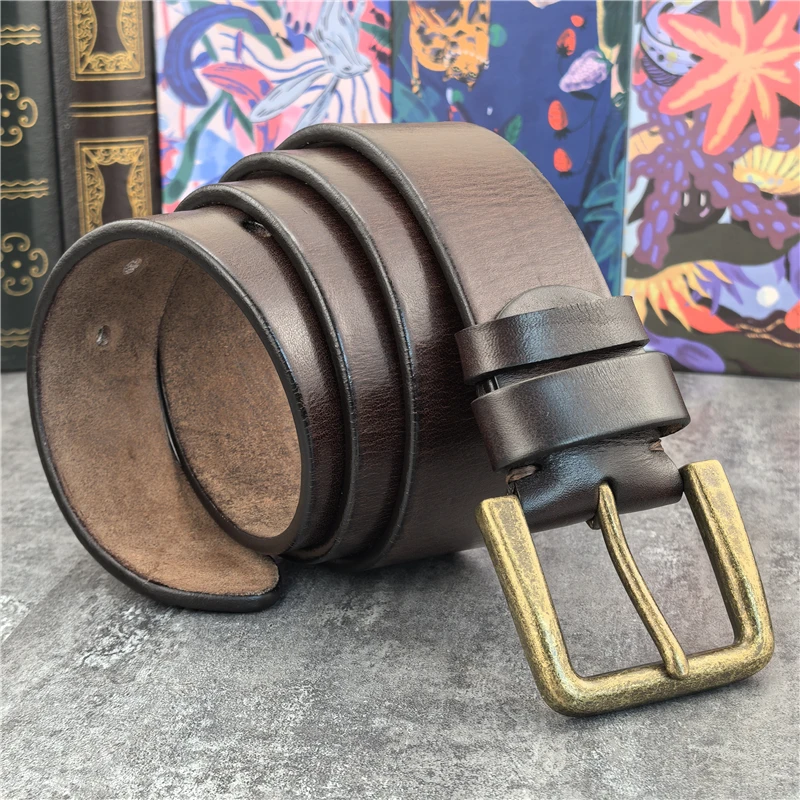 Retro 4.3CM Pin Belt Buckle Luxury Thick Belts Men Leather Vintage Yellow Belt Men Wide Jeans Ceinture Black Waist Belt MBT0019