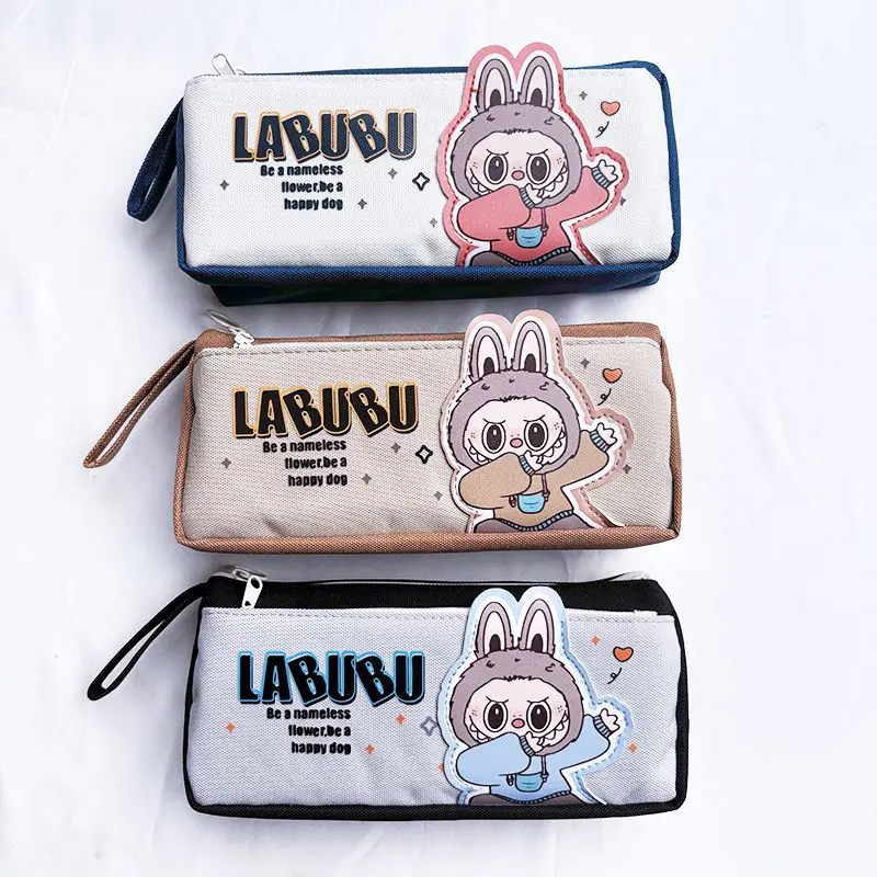 Dulce niños MINISO Anime Kawaii Labubu bolsa de bolígrafos de gran capacidad lindo estuche escolar de dibujos animados regalos encantadores para niños