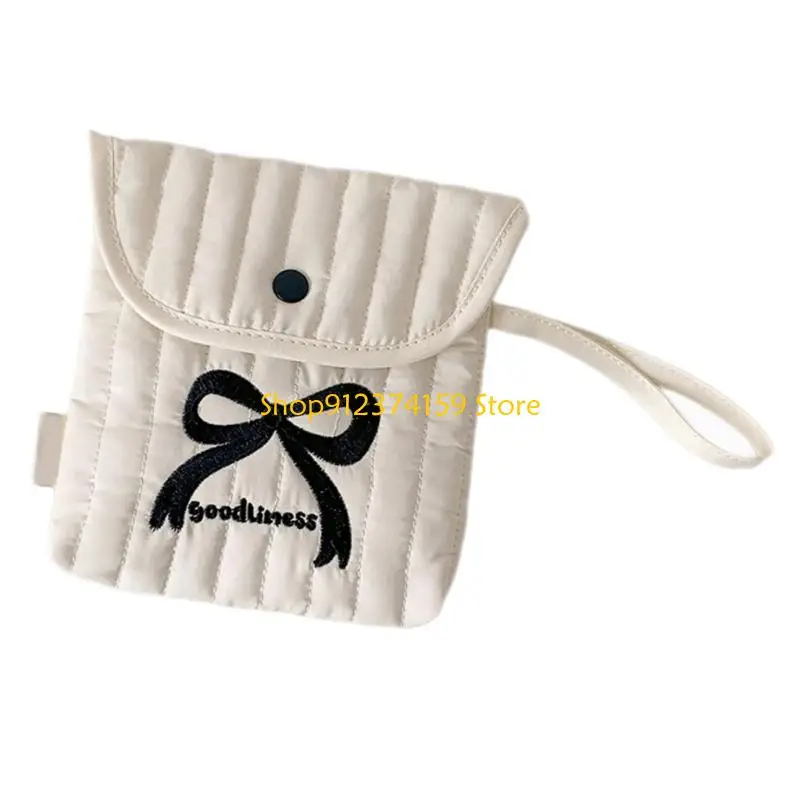 G5AE Portable Reusable Sanitary Product Storage Decorative Cartoon Bows Design Travel Friendly Cosmetic Bag for Women
