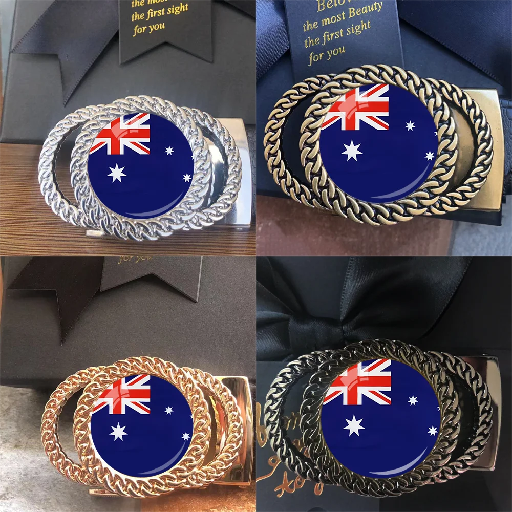 Australian flag pattern automatic ratchet buckle stylish personalized waist accessory best gift for patriots