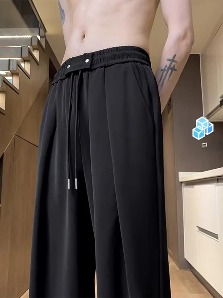 

Premium Ice Silk Men's Casual Pants Loose Drape Thin Summer Faionable Brand Low Waist Straight Leg Cool Feeling