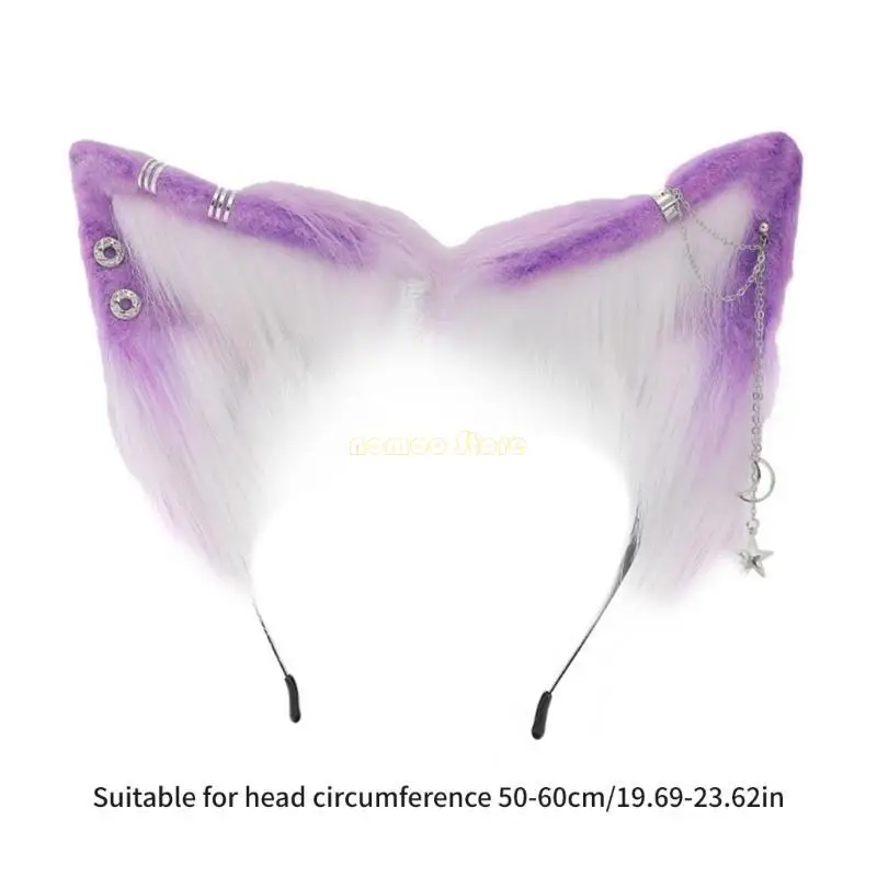 31BF 십대 고양이 여우 고양이 귀 머리띠와 합금 귀걸이 장식 카니발 헤어 밴드