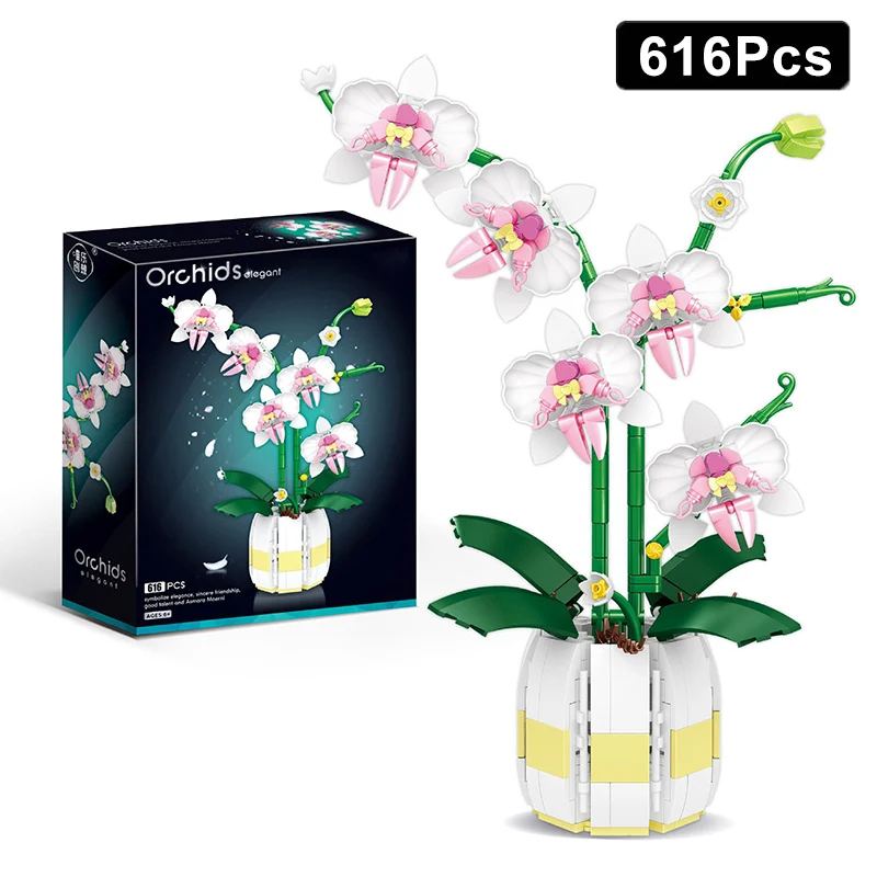 

Creative MOC Orchid Potted Flowers Bouquet Model Building Blocks 10311 Romantic Home Decoration Bricks DIY Toys Valentines Gift