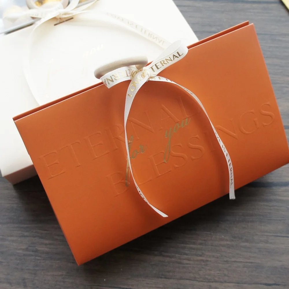 22*7.5*13.5cm 10pcs Orange Beige Paper Box with Handle Candy Cookie Chocolate Macaroon Wedding Gift Packaging