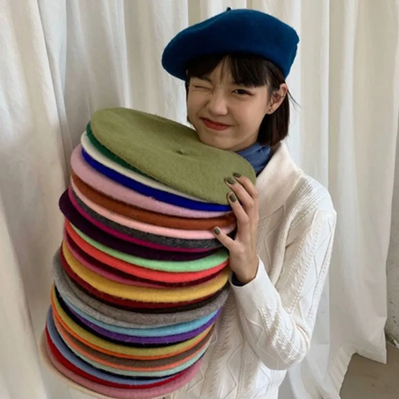 Cappello berretto retrò in lana Autunno Inverno Donna Cappelli da pittore per artisti alla moda britannico Berretto da zucca in lana tinta unita spesso caldo
