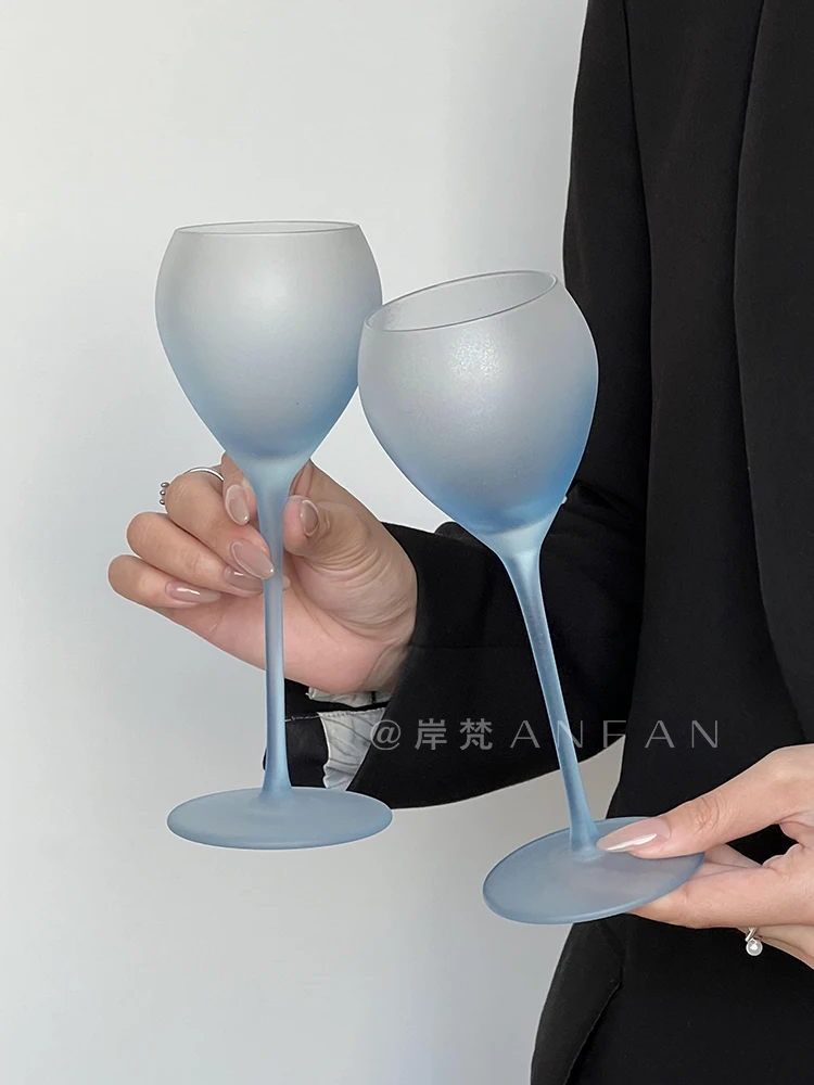 Matte Gradient Blue Highfoot Glass, Creative Red Wine Glass, Women's High Beauty Champagne Glass