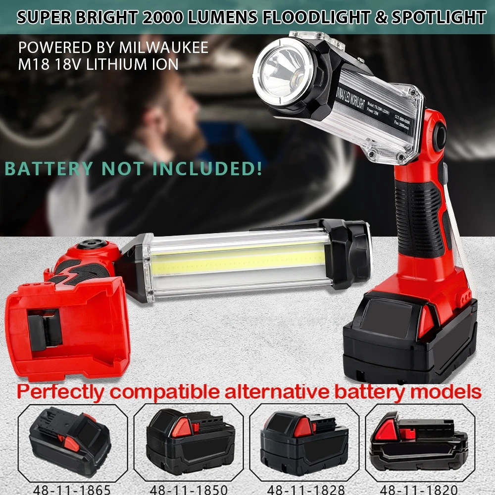 

Cordless LED Work Light for Milwaukee 18v M&18 Li-ion Battery 35W 2000LM Outdoor Flashlight Portable Camping Lanterns with Hook
