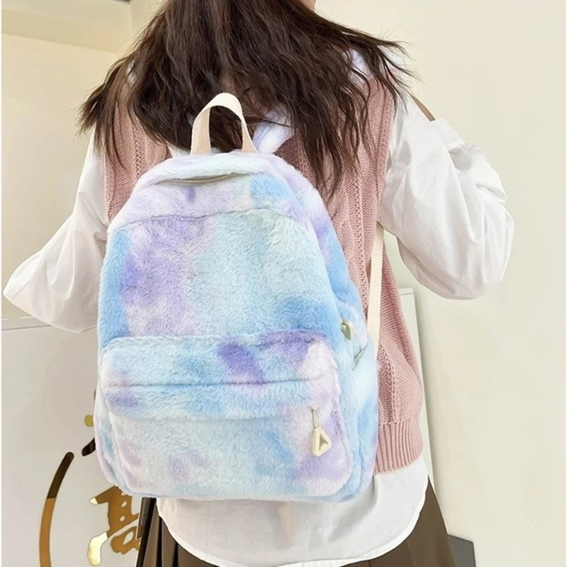 Women Fluffy Plush Laptop Backpack Autumn Winter Student Girls School Bookbag Lady Casual Large Capacity Travel Rucksack Daypack