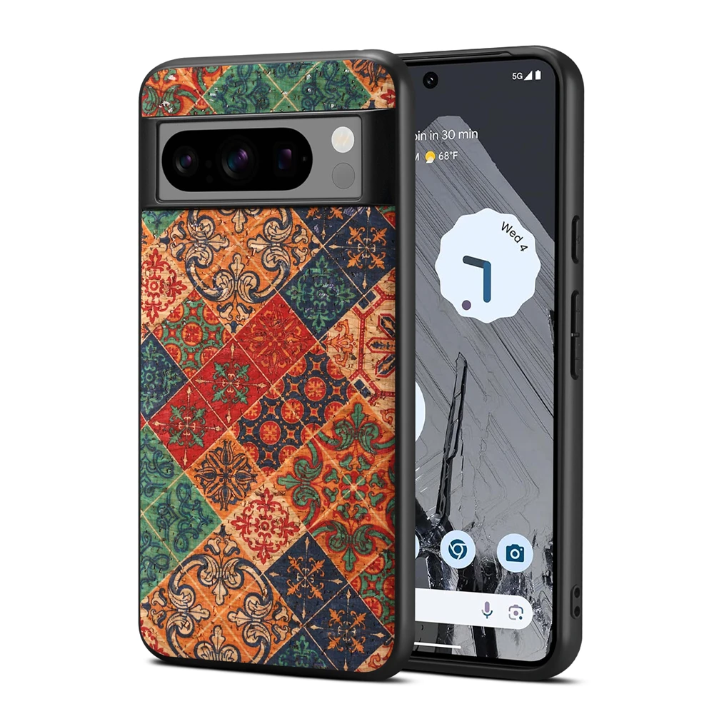 Luxury Flower Daisy Cover for Google Pixel 7 Pro 7A 6 6A Hard Wood Fiber Vintage Pattern Plaid Case for Google Pixel 8 Pro 8A