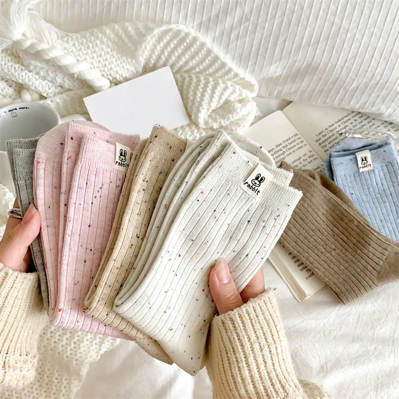 

Женские носки в корейском стиле, модные дышащие повседневные носки в горошек с героями мультфильмов для девочек, новые цветные теплые носки, удобные мягкие