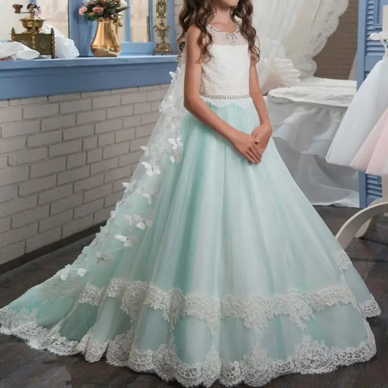 Charming Princess Flower Girl Dresses For Wedding 2024 Butterfly Tulle Skirt Kids Formal Prom Dress Children Party ballkleider