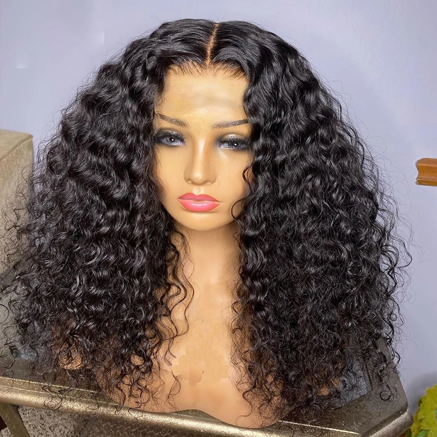 Macio natural preto preplucked 26 Polegada longo 180 densidade perucas dianteiras do laço para mulheres kinky encaracolado com cabelo do bebê sem cola boa textura