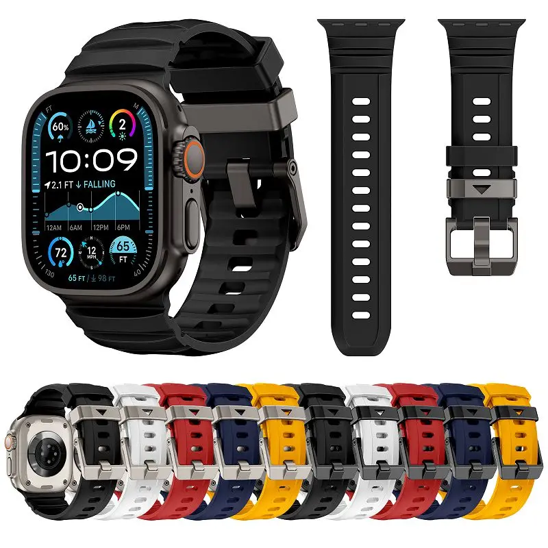 

Rugged Silicone Band for Apple Watch Bands 49 46 45 44mm Waterproof Rubber Wristband Sport Strap for iWatch S10 9 8 7 6 5 4 3