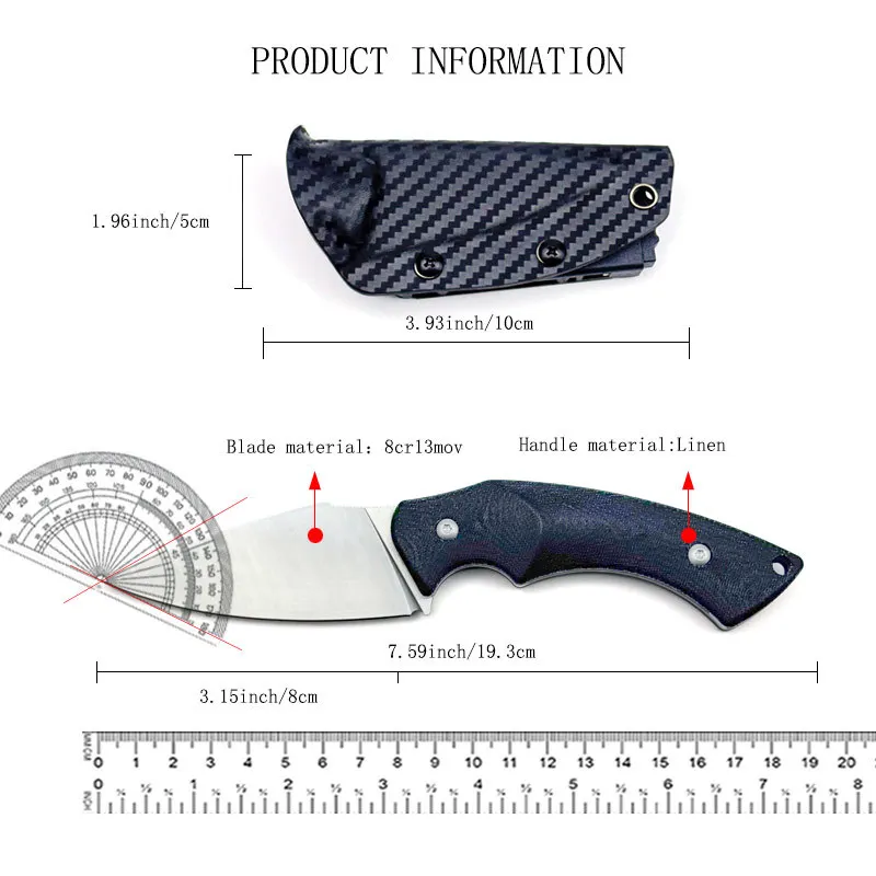Portable Outdoor Small Straight Knife Camping Outdoor Pocket Knife Linen handle Hunting Survival Knives EDC Tools with K-Sheath