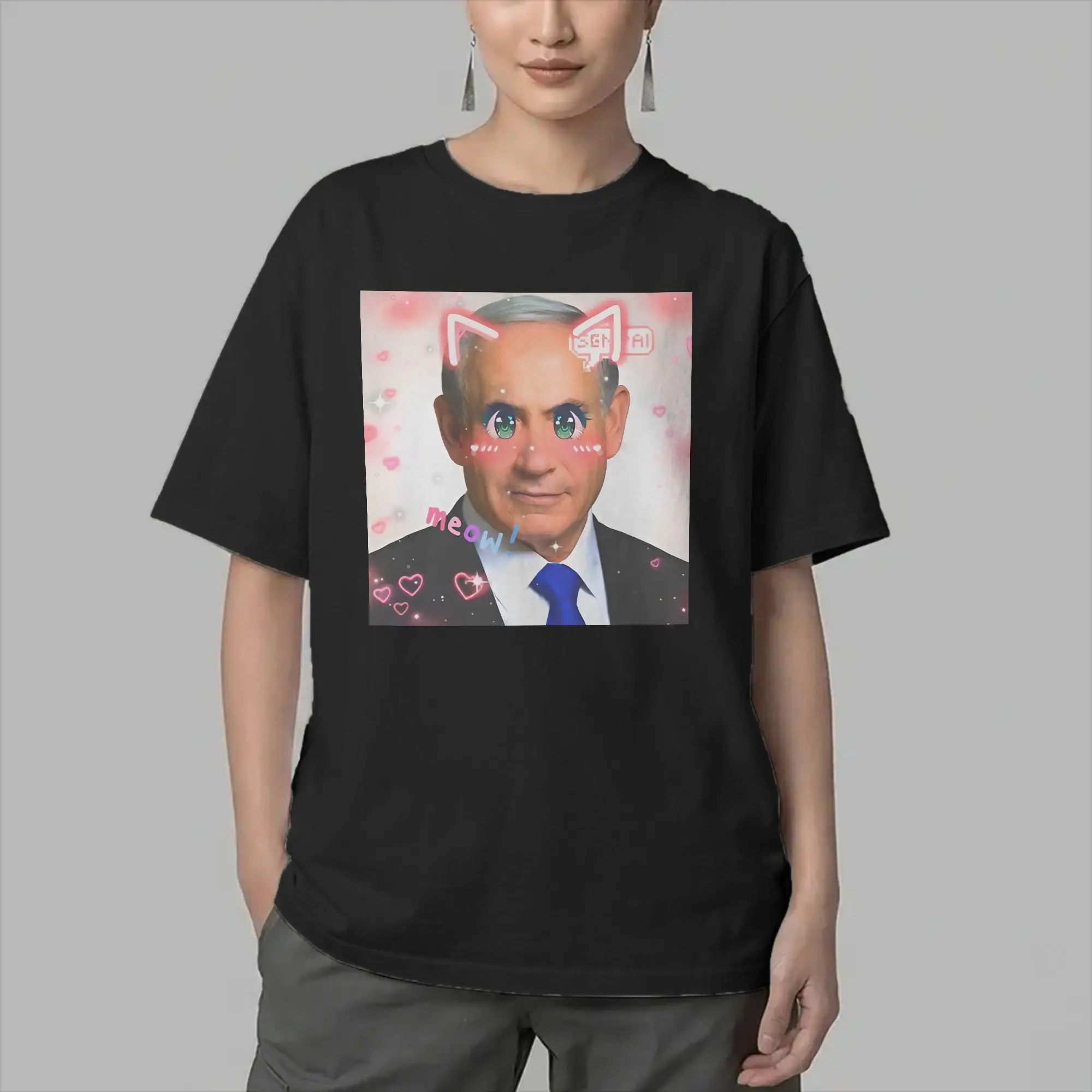 Benjamin Netanyahu Cute Kawaii T-Shirts Men  Casual Pure Cotton Tees Crewneck Short Sleeve T Shirts Gift Idea Tops