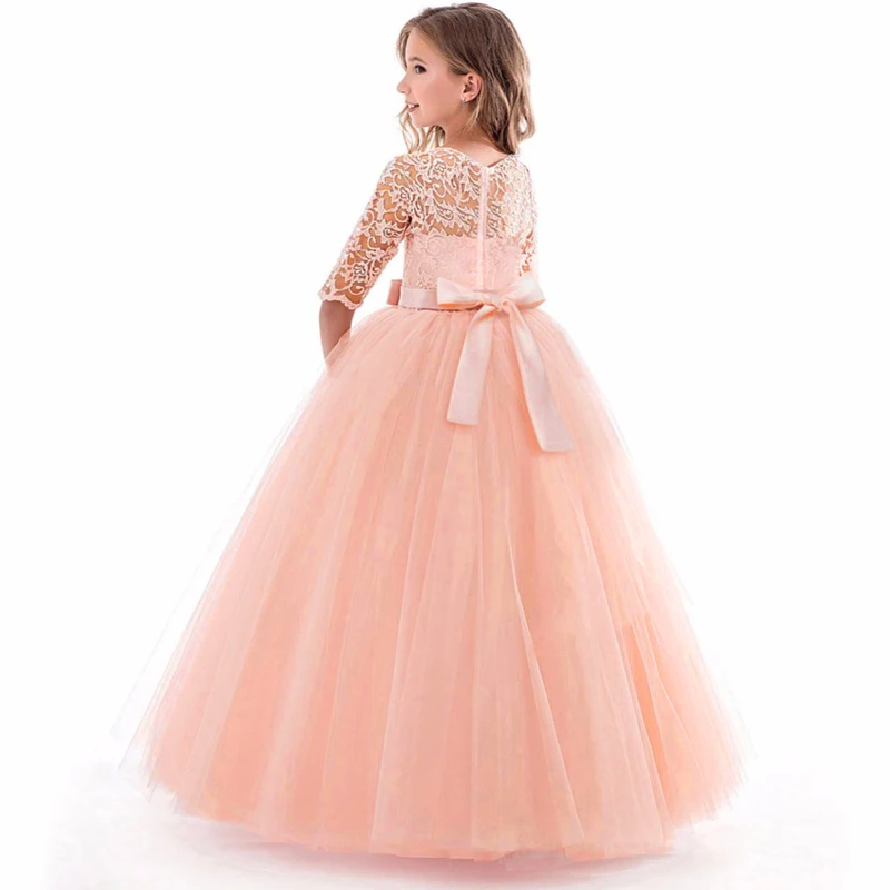 Elegant White Bridemaid Girl Dresses Bow Party Wedding Ball Gown Tulle Princess Dress for Kids First Communion Christmas Costume