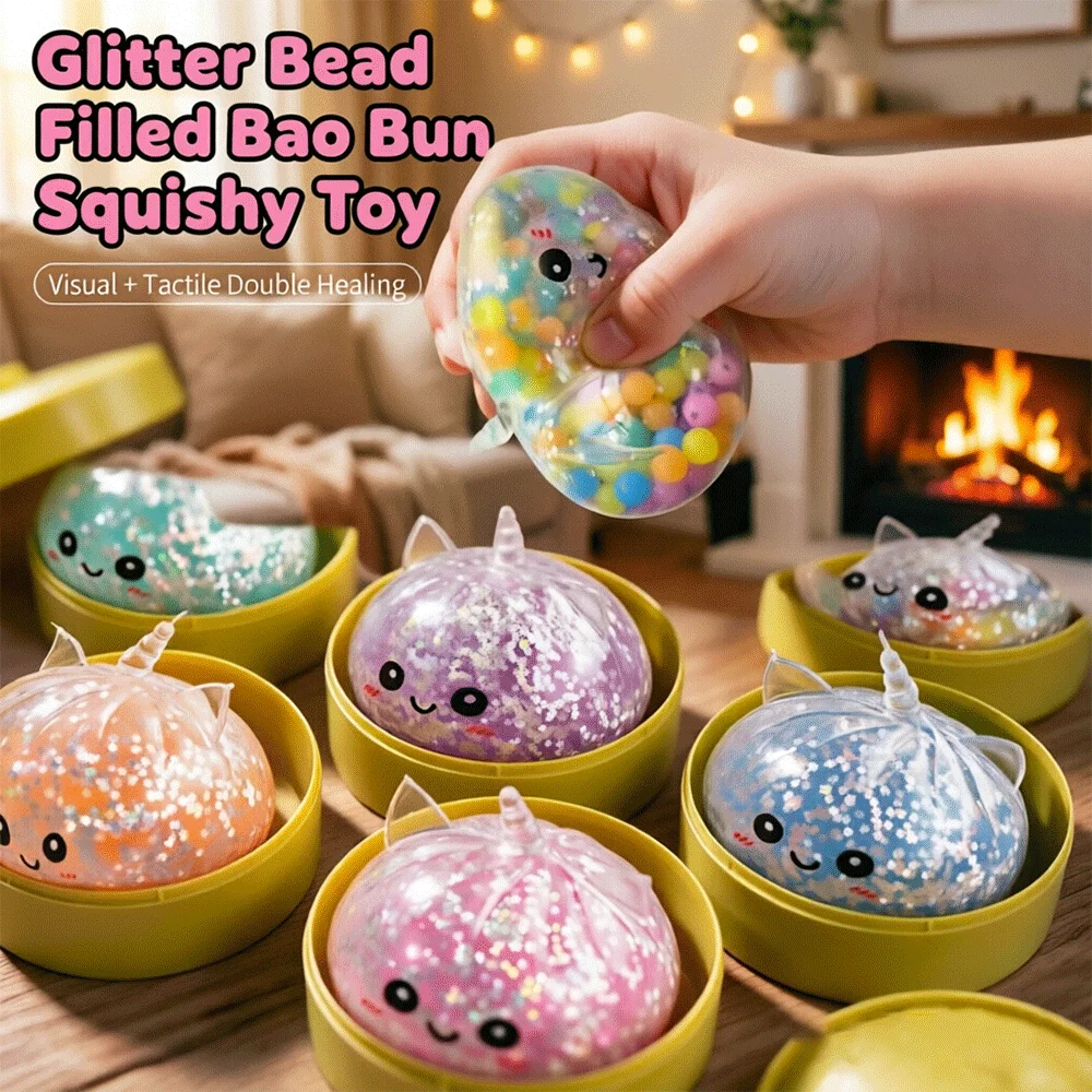 Unicorn Dumpling Squishy With Steamed‑Bun Fidget Toy Soft Squeeze Toy Bead Filled ASMR Anti Stress Release Hand Relax Gift Toy