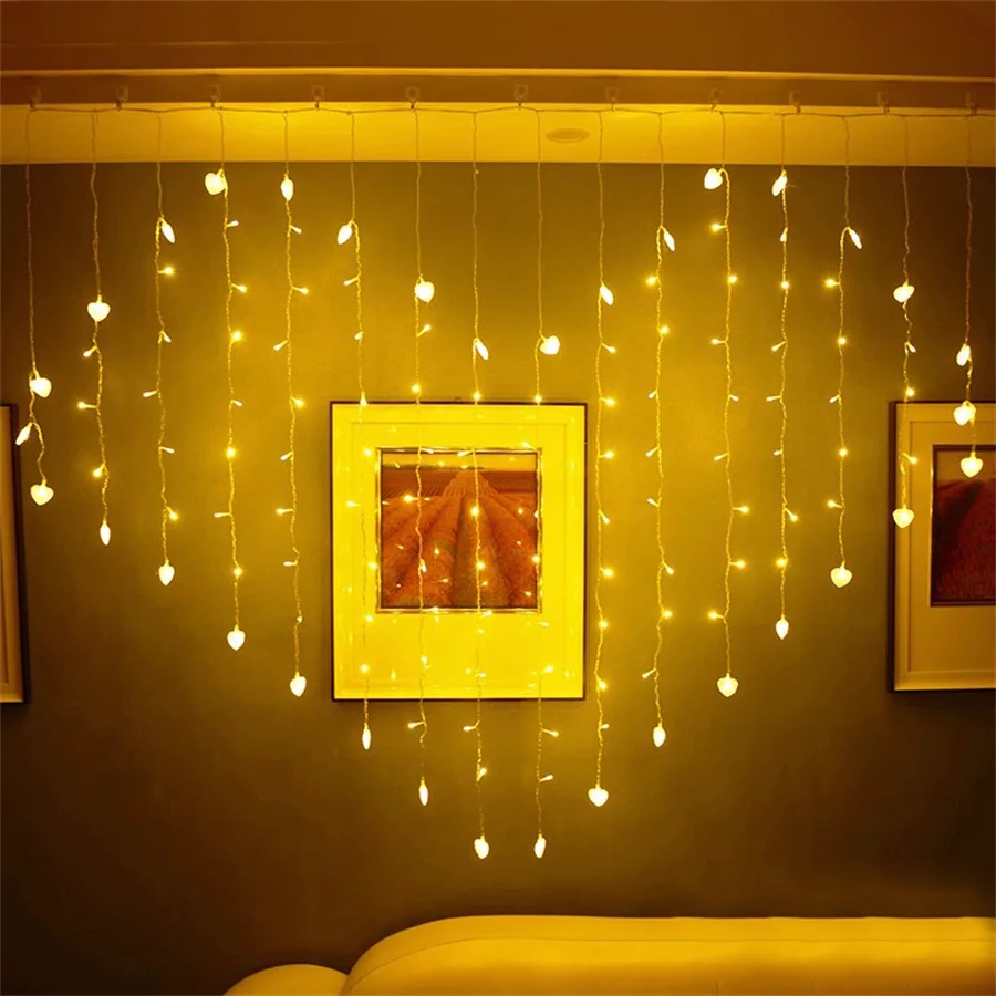 

2Mx1.5M Window Curtain String Light With Heart Butterfly Photo Clip Ornament Christmas Garland for Valentine Wedding Decor