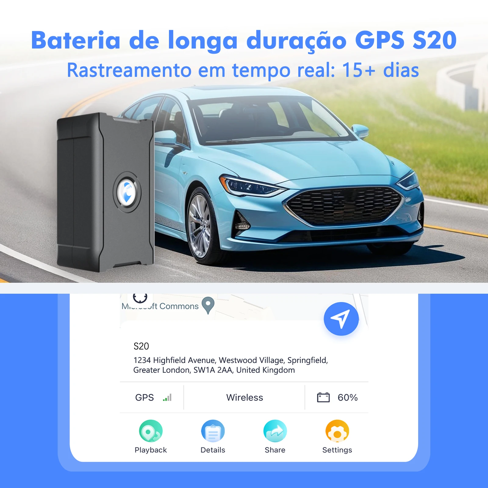 ‌ Rastreador gps de veículo com bateria de 15 dias, localizador de rastreamento antifurto com taxa de serviço para caminhão/carro/motocicleta/proteção de segurança de bagagem