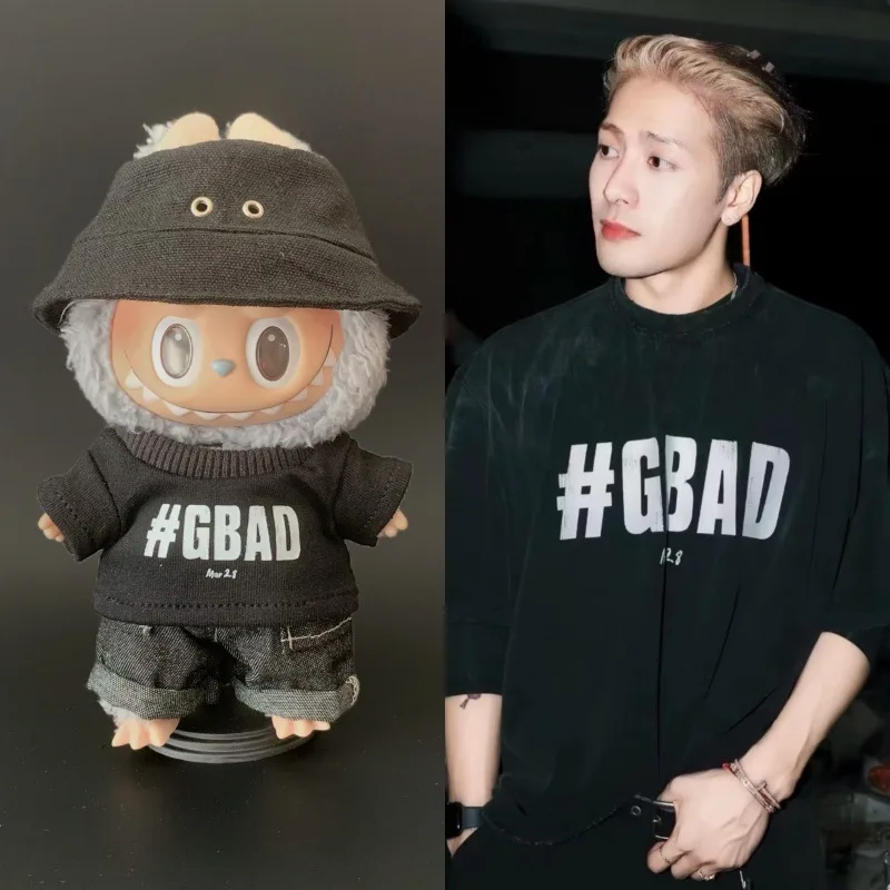 For 17cm Labubu Clothes Kpop Star Idol Jackson Wang Same Style Clothing Labubu Dolls T-shirt jeans fisherman hat Diy Accessories