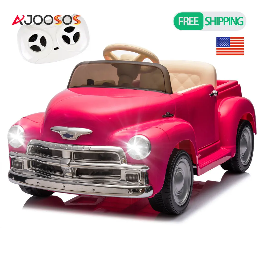 シボレー3100ピックアップトラックのライセンス取得済み、12V電動乗用玩具車、子供用ビンテージモデル、3段階速度調整、LEDライト付き、3歳以上対象