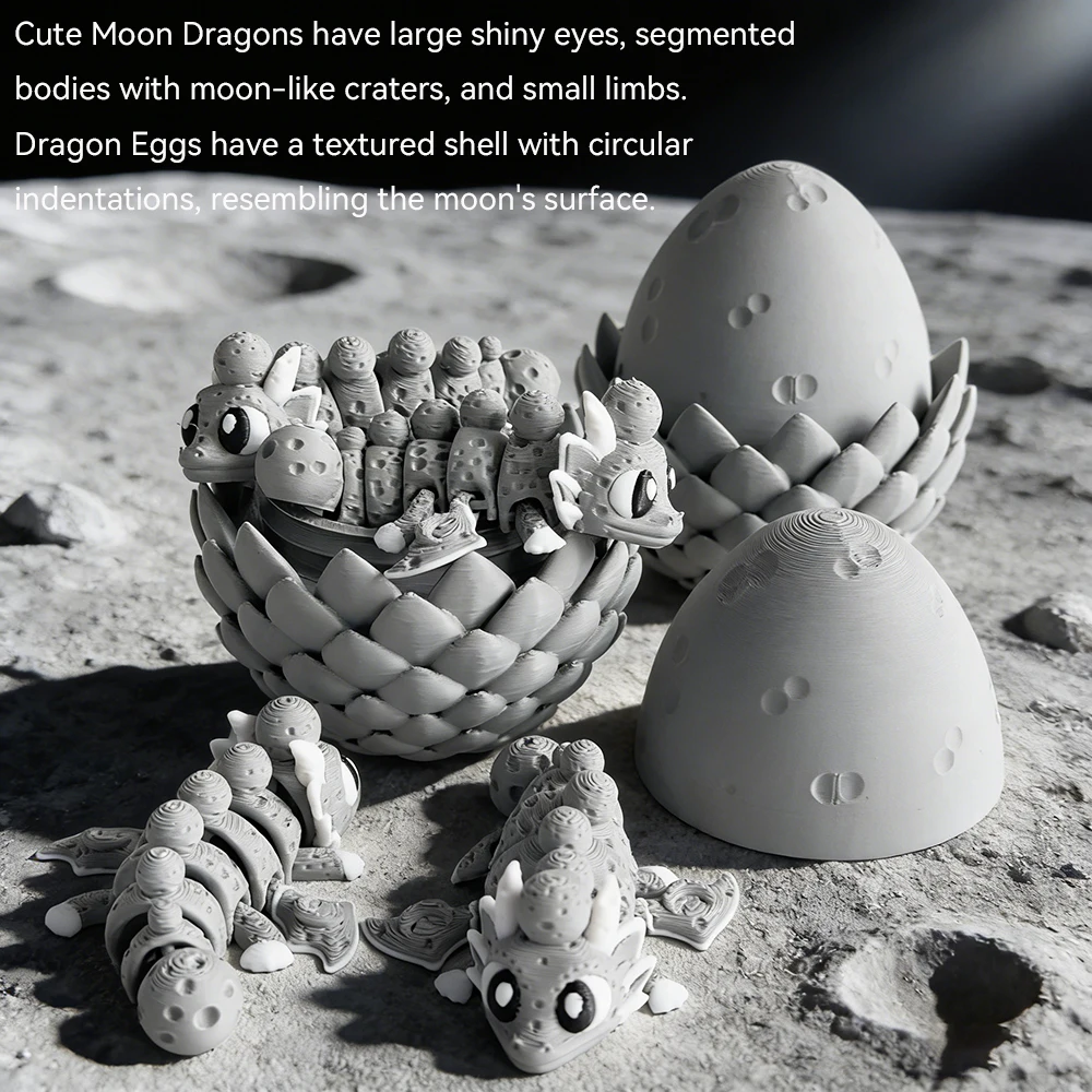 3d Printed Cute And Silly Moon Dragon+Dragon Egg Model Plastic Desktop Decoration Sculpture Ornament Holiday Gift