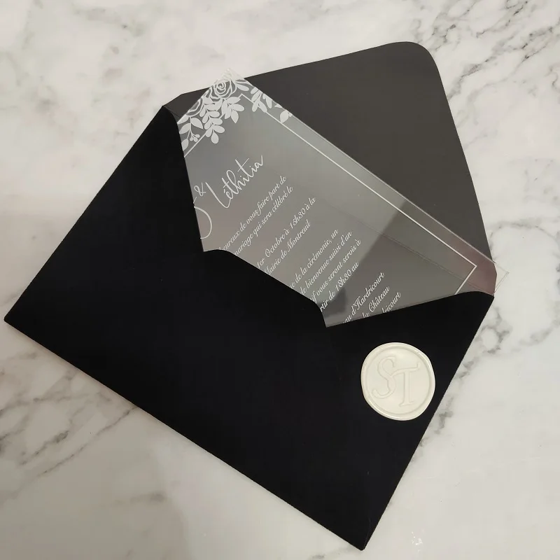 Square and Rectangle Black Velvet Envelope, Wedding Invitation Cards, Graduation Bridal Shower, 5x7 Inch, 6x6 Inch, 10Pcs