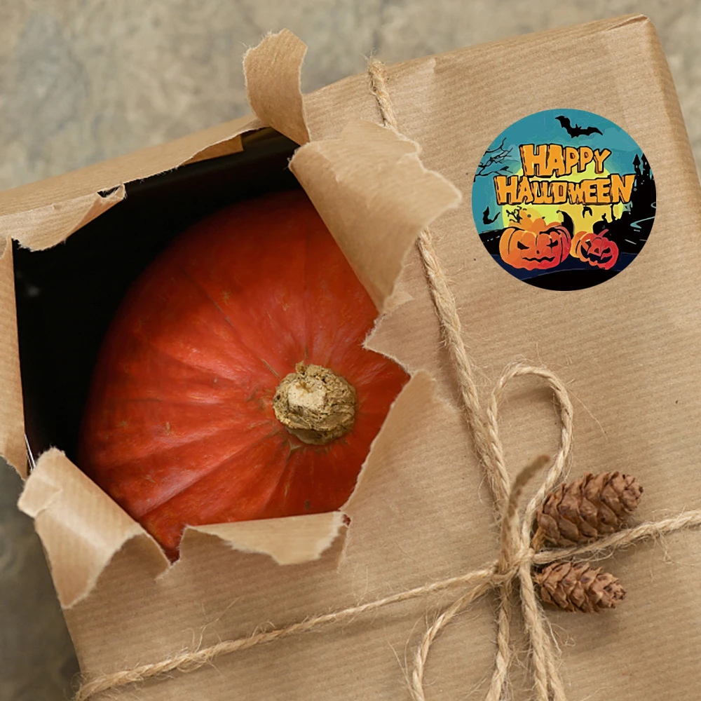ハロウィーンのドアとカボチャのステッカー,12 cm,幅の粘着性のラベル,ラップトップ,ハロウィーンのギフト,キャンディーバッグの装飾,500個